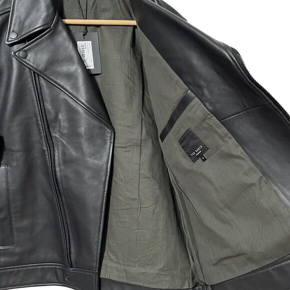 Ted Baker London Mens' Ovine Leather Biker Jacket Size L Black Biker Edgy NWT - Picture 10 of 16